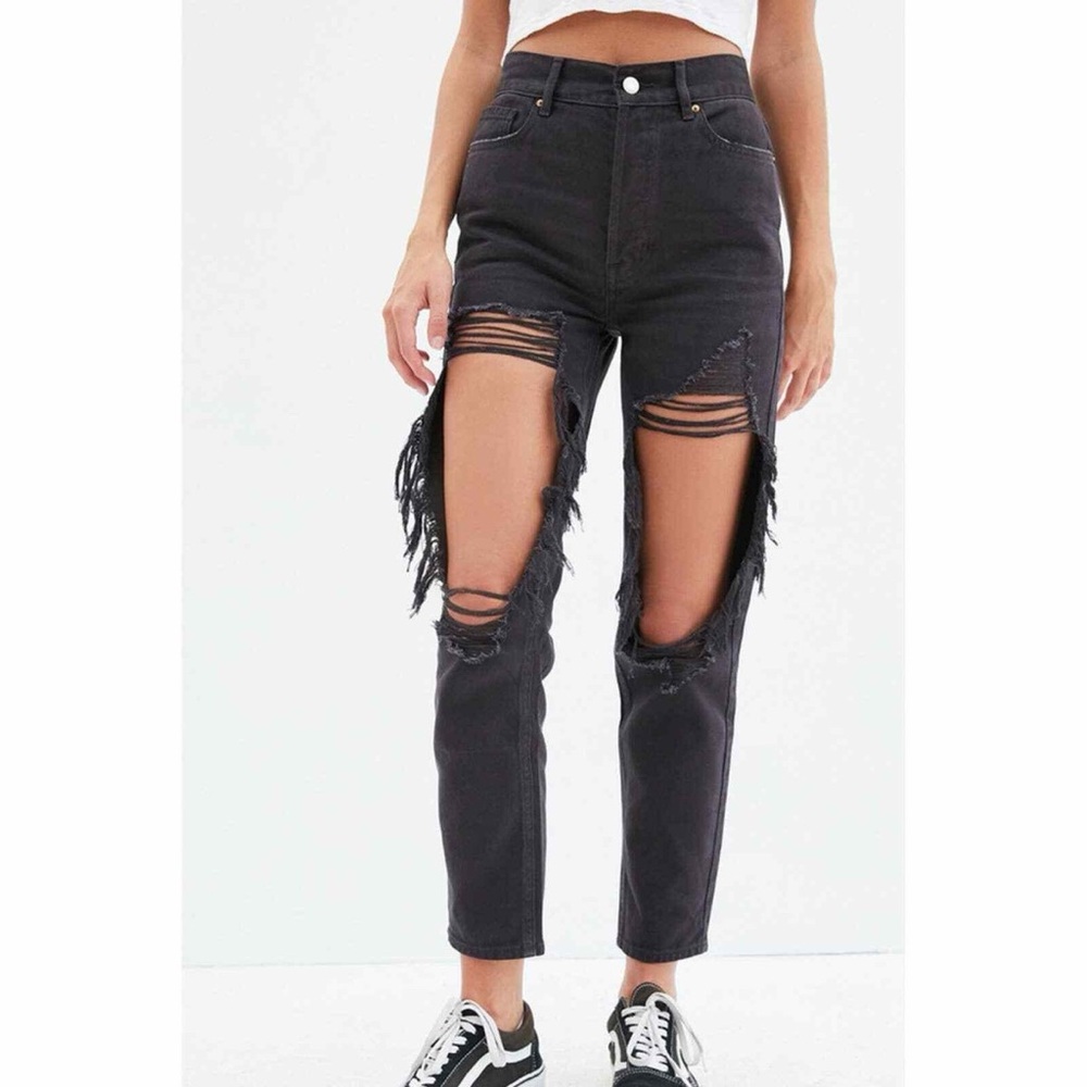 PacSun Ultra High Rise Slim Black Busted Knee Distressed Destroyed Jeans Size 26